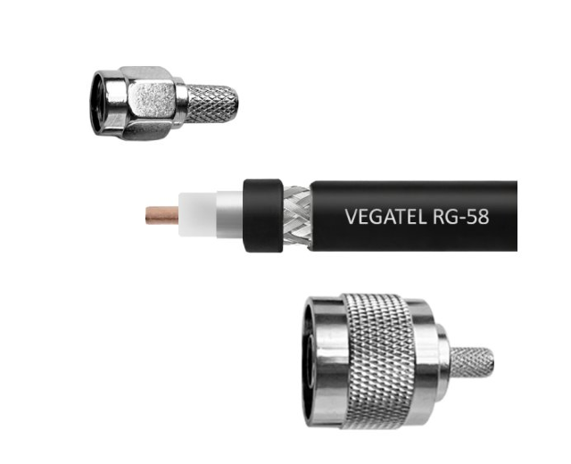Кабельная сборка VEGATEL RG-58 A/U (ГОСТ, PVC, черный) (SMA-male - N-male) 2 м