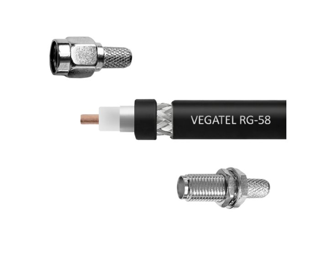 Кабельная сборка VEGATEL RG-58 A/U (ГОСТ, PVC, черный) (SMA-male - SMA-female) 5 м