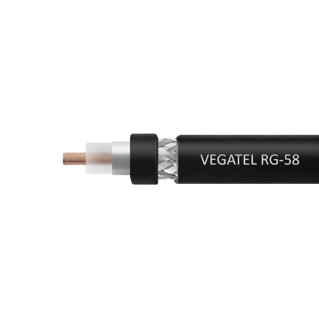 VEGATEL RG-58 A/U Cu ГОСТ, PE, черный бухта 500м